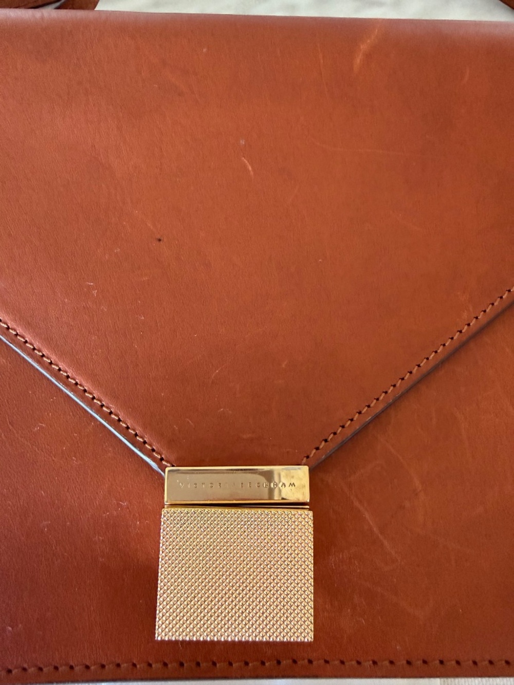 VICTORIA BECKHAM-Sable Brown Leather Envelope Clutch / Shoulder - Picture 2 of 9